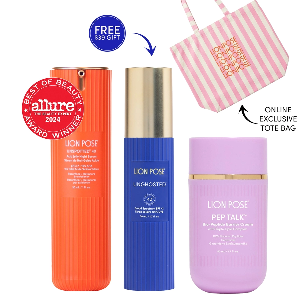 Everything bundle with serum, SPF, peptide cream and tote